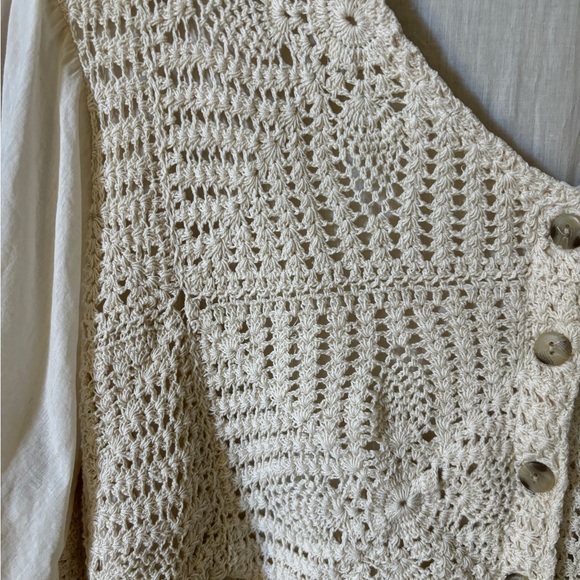 VINTAGE CREAM BOHO CROCHET KNIT ROMANTIC BLOUSE - SIZE 1X - Picture 5 of 16